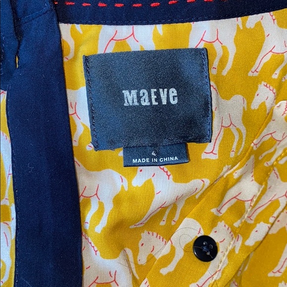 Anthro Maeve Yellow Horse Button Down Shirt Top - Picture 3 of 5